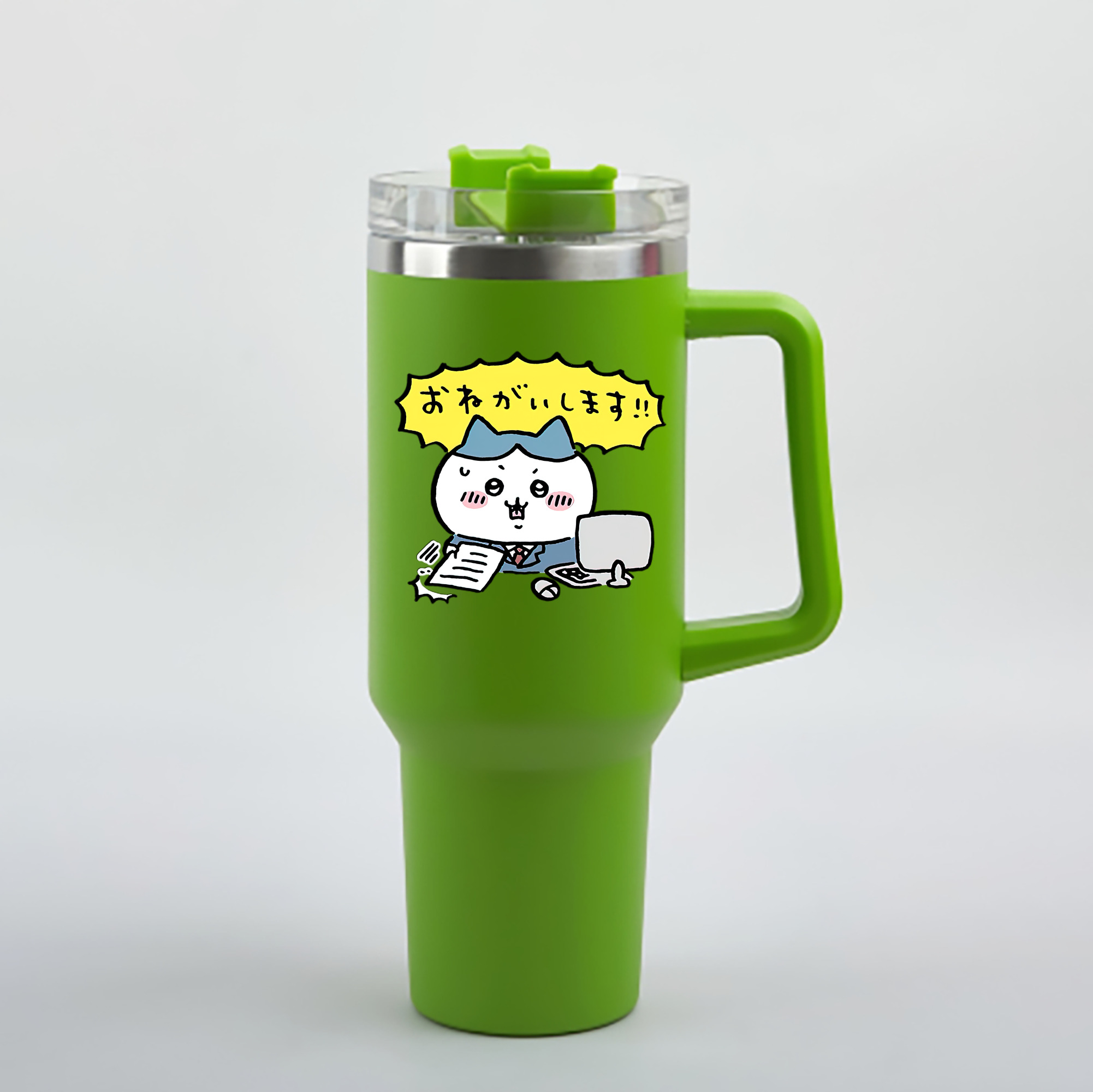 （画像用） ちいかわ ハチワレ Chii-kawa hachiware 1200mL車用タンブラー - クリスタルステッカー（プラスチックストロー付き）